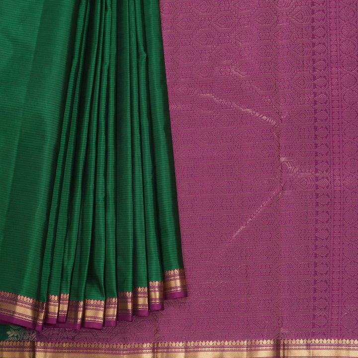 Hayagrivas Handloom Bottle Green Kanjivaram Silk Saree with Purple Border KBF582G1-3