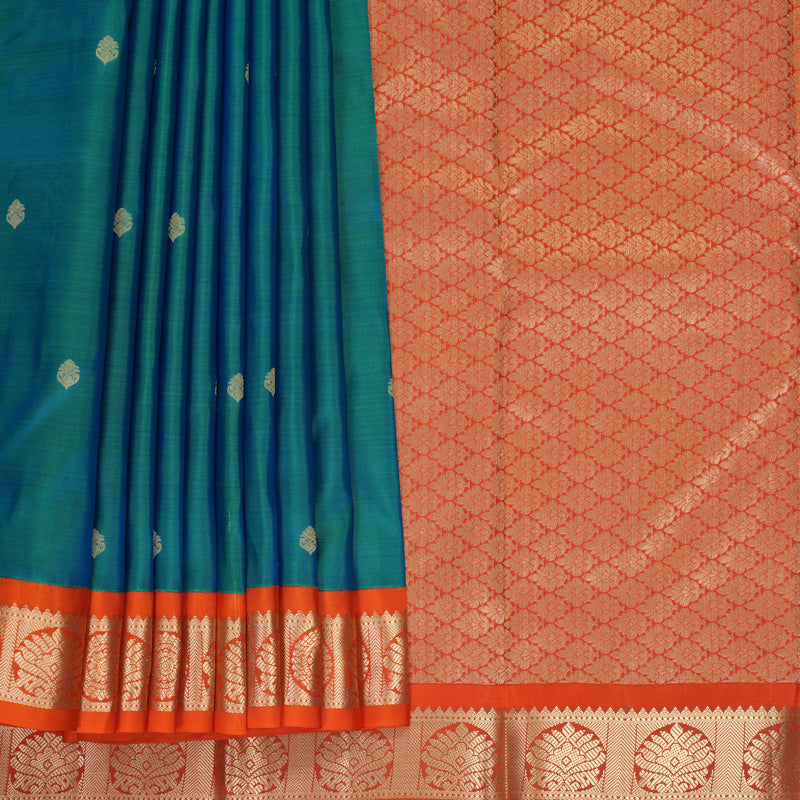 Hayagrivas Handloom Mayilkazhuthu Kanjivaram Silk Saree with Orange Border KBF582G10-10