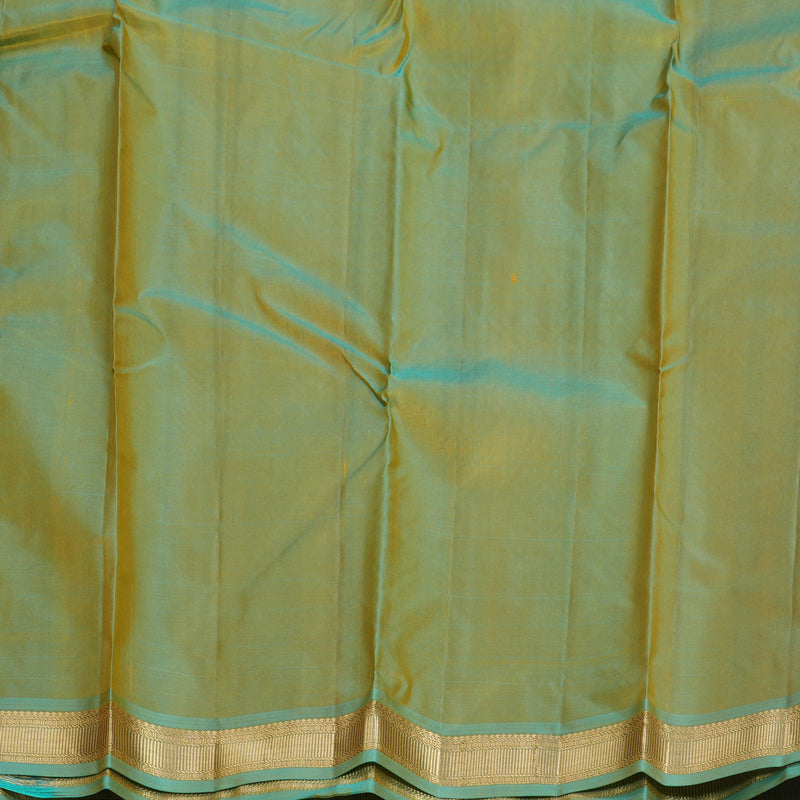 Hayagrivas Handloom Mustard Yellow Kanjivaram Silk Saree with Mild Teal Border KBF582G2-5