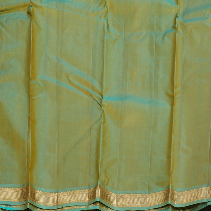 Hayagrivas Handloom Mustard Yellow Kanjivaram Silk Saree with Mild Teal Border KBF582G2-5