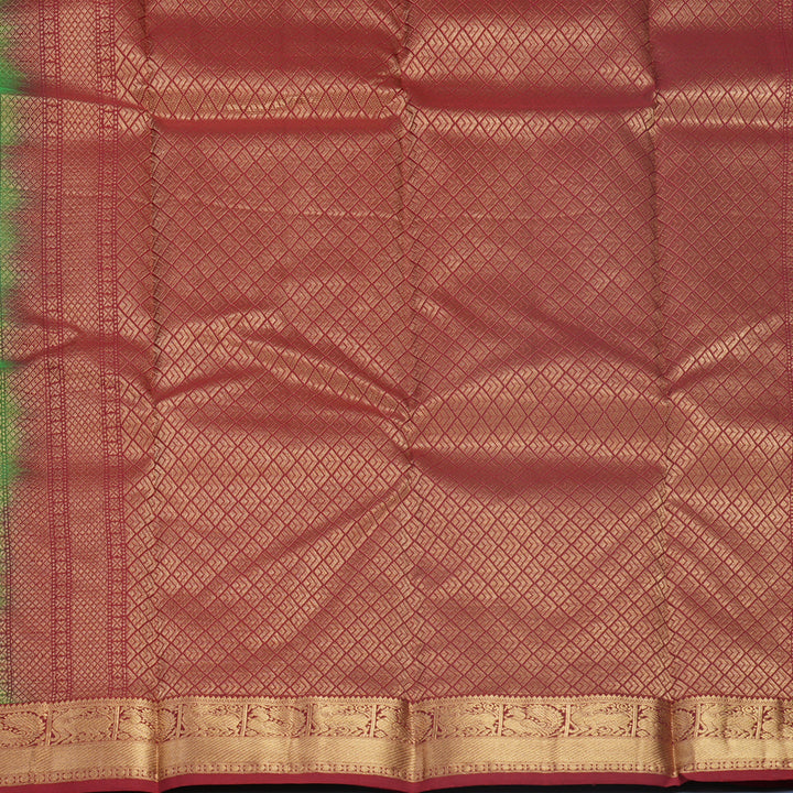 Hayagrivas Handloom Manthalir Green Kanjivaram Silk Saree with Maroon Border KBF582G5-9