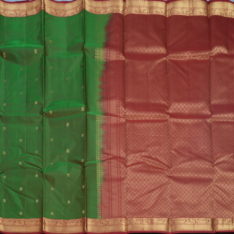 Hayagrivas Handloom Manthalir Green Kanjivaram Silk Saree with Maroon Border KBF582G5-9