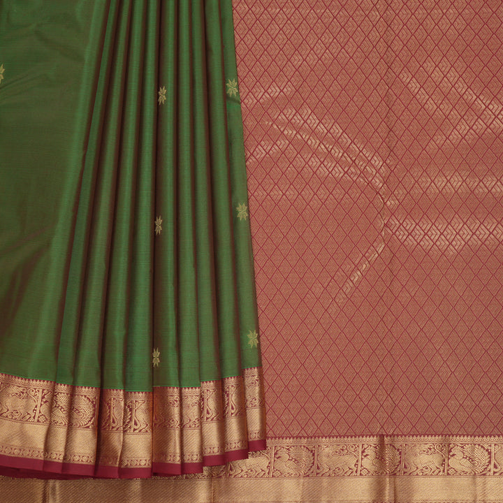 Hayagrivas Handloom Manthalir Green Kanjivaram Silk Saree with Maroon Border KBF582G5-9