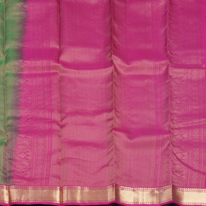 Hayagrivas Handloom Aqua Green Kanjivaram Silk Saree with Purple Border KBF582G6-1