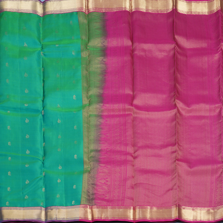 Hayagrivas Handloom Aqua Green Kanjivaram Silk Saree with Purple Border KBF582G6-1