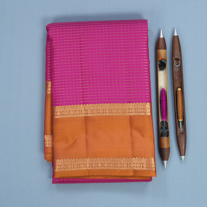 Hayagrivas Handloom Pink Kanjivaram Silk Saree with Orange Border KBF582G7-1