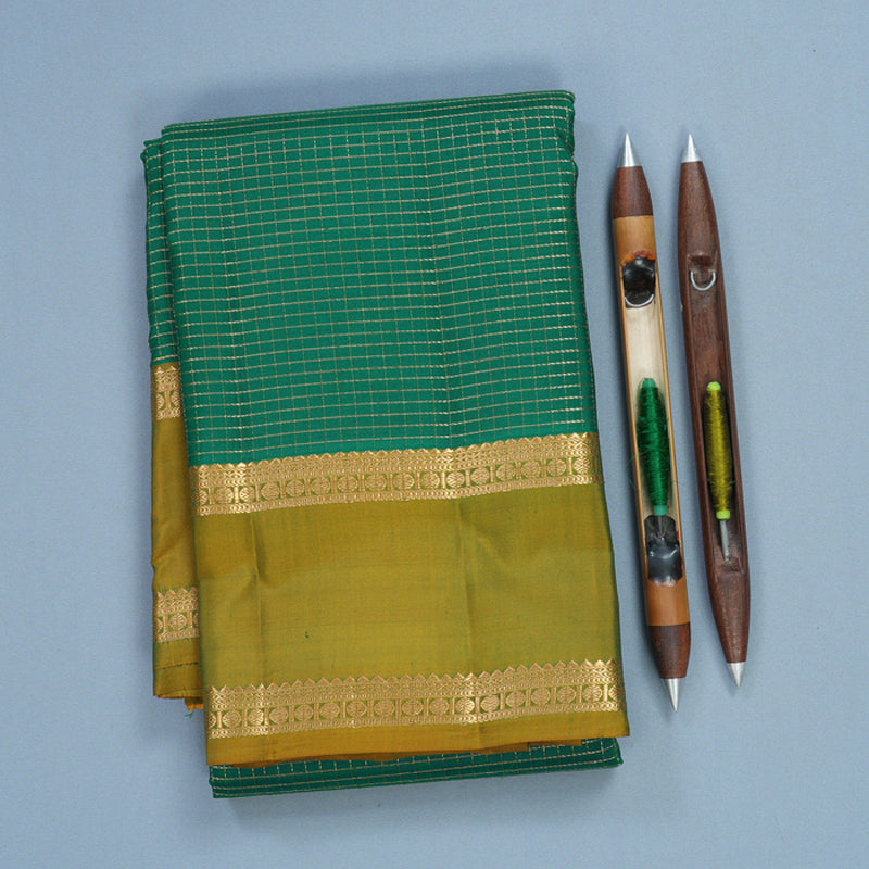 Hayagrivas Handloom Green Kanjivaram Silk Saree with Manthalir Green Border KBF582G7-4