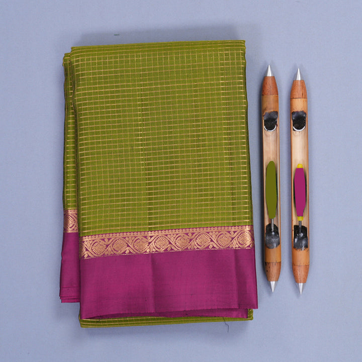Hayagrivas Handloom Olive Green Kanjivaram Silk Saree with Purple Border KBF582G7-9