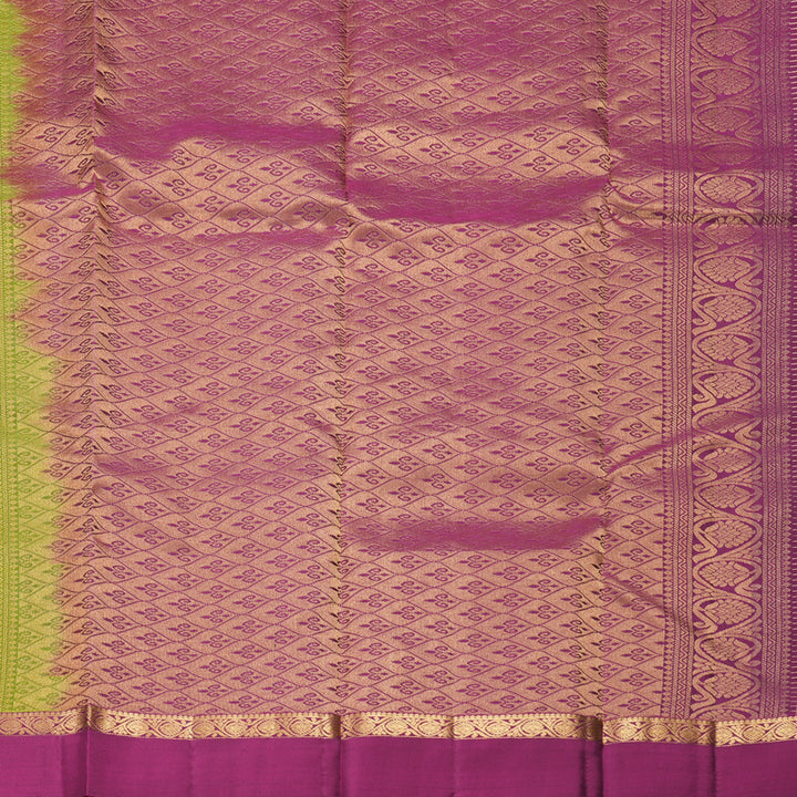 Hayagrivas Handloom Olive Green Kanjivaram Silk Saree with Purple Border KBF582G7-9
