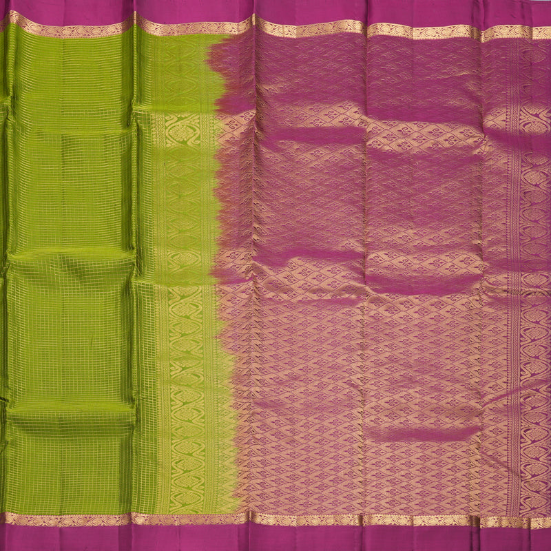Hayagrivas Handloom Olive Green Kanjivaram Silk Saree with Purple Border KBF582G7-9