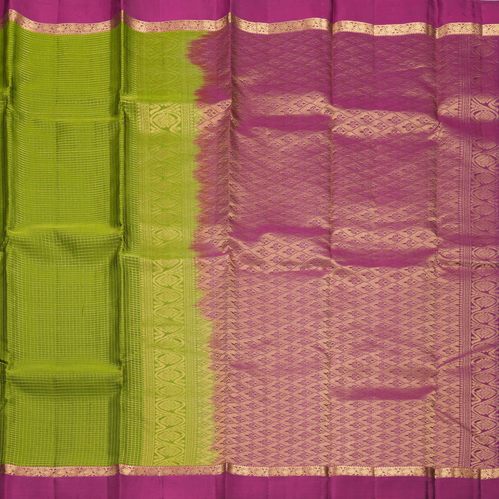 Hayagrivas Handloom Olive Green Kanjivaram Silk Saree with Purple Border KBF582G7-9
