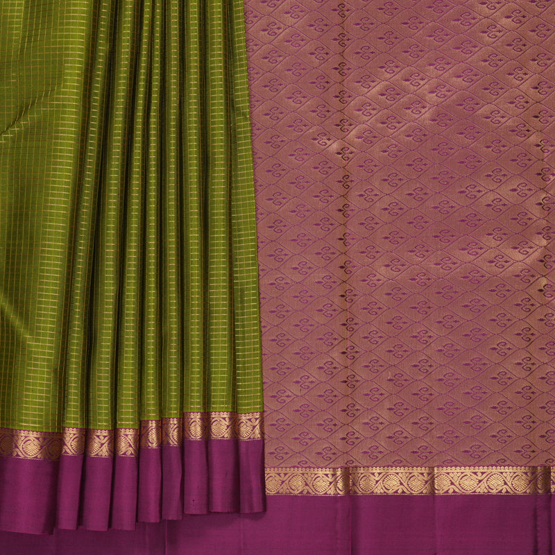 Hayagrivas Handloom Olive Green Kanjivaram Silk Saree with Purple Border KBF582G7-9