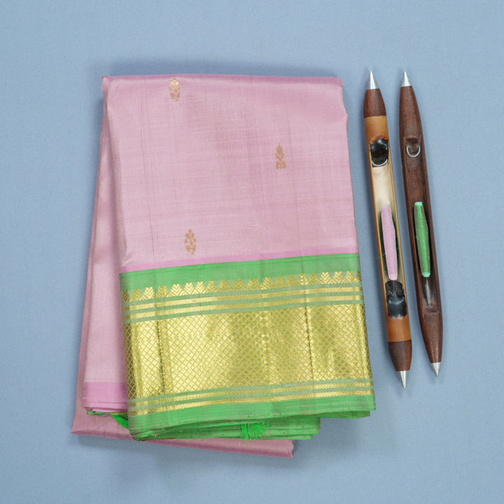 Hayagrivas Onion Pink Pure One-sided Border Kanjivaram Silk Saree KBF584G4-42