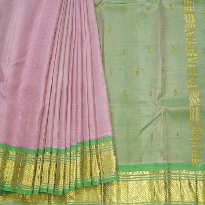Hayagrivas Onion Pink Pure One-sided Border Kanjivaram Silk Saree KBF584G4-42