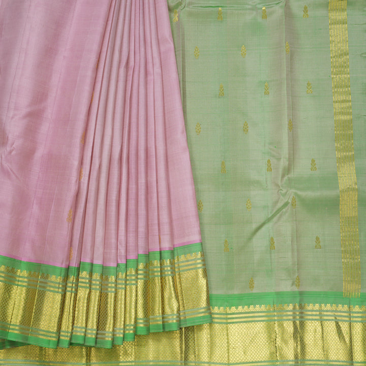 Hayagrivas Onion Pink Pure One-sided Border Kanjivaram Silk Saree KBF584G4-42