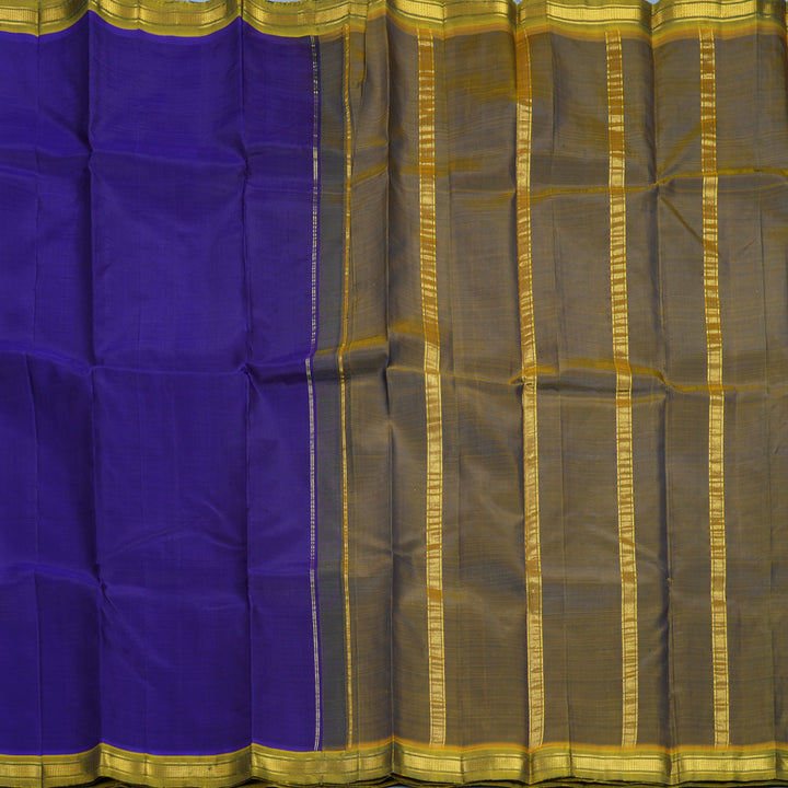 Hayagrivas Handloom Ink Blue Kanjivaram Silk Saree with Olive Green Border KBF584G7-1