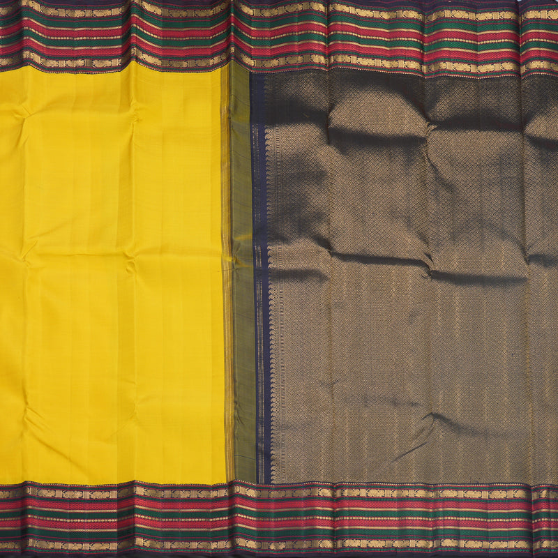 Hayagrivas Handloom Yellow Kanjivaram Silk Saree with Deep Wine Border KBF586G1-1