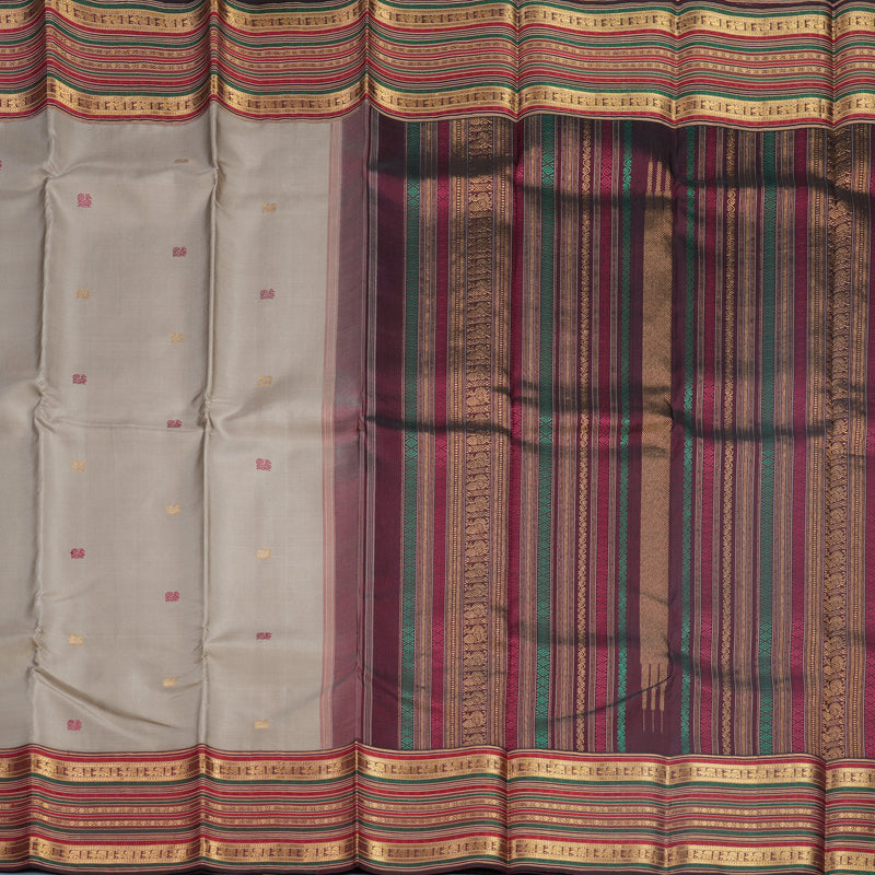Hayagrivas Handloom Elephant Grey Kanjivaram Silk Saree with Dark Maroon Border KBF586G2-1