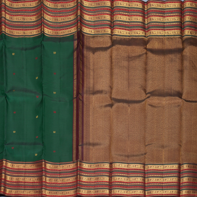Hayagrivas Handloom Bottle Green Kanjivaram Silk Saree with Araku Maroon Border KBF586G3-1