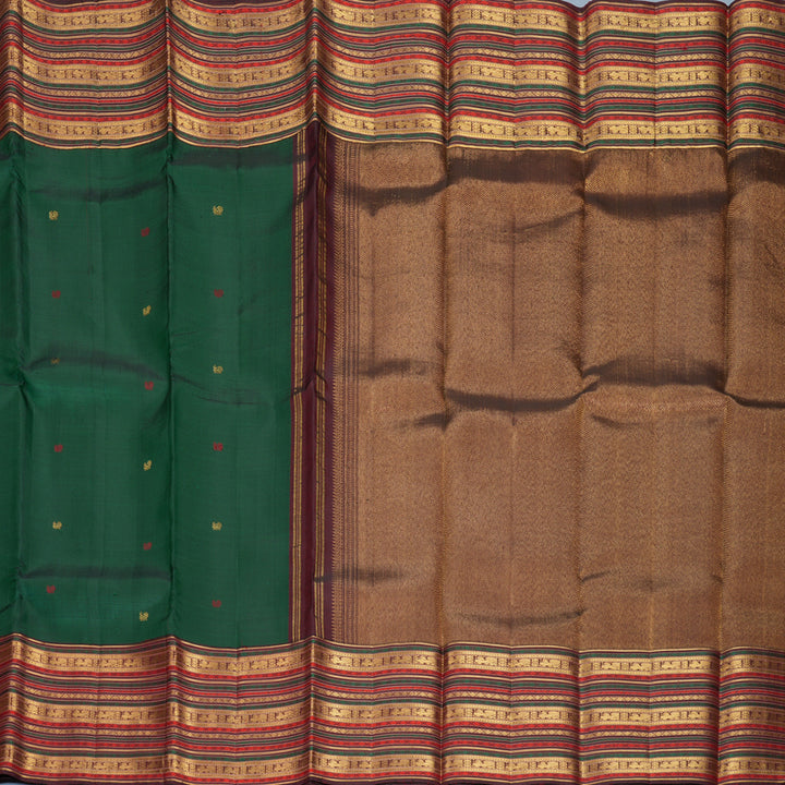 Hayagrivas Handloom Bottle Green Kanjivaram Silk Saree with Araku Maroon Border KBF586G3-1