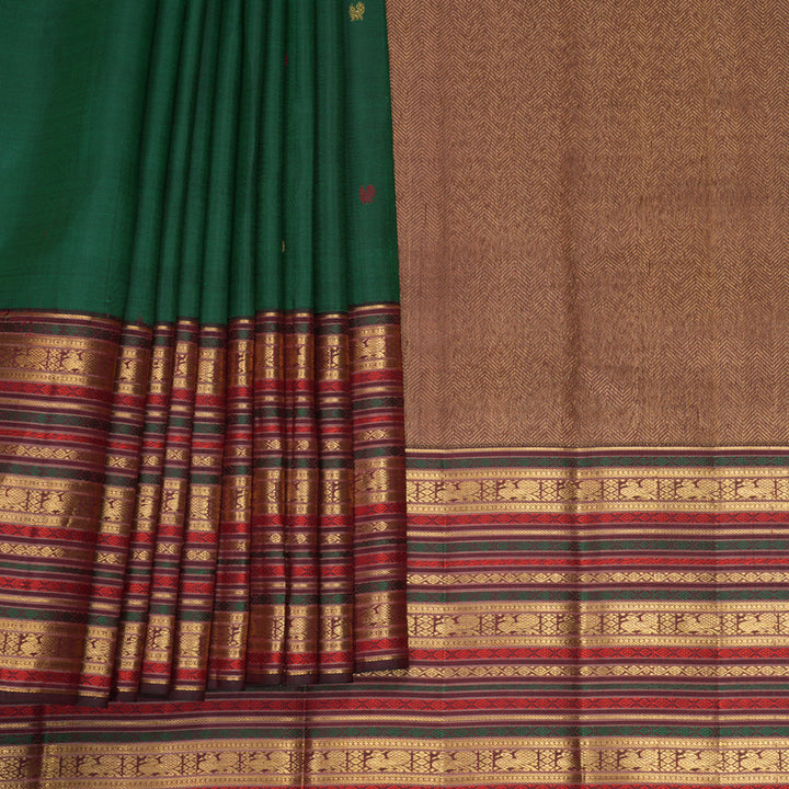 Hayagrivas Handloom Bottle Green Kanjivaram Silk Saree with Araku Maroon Border KBF586G3-1