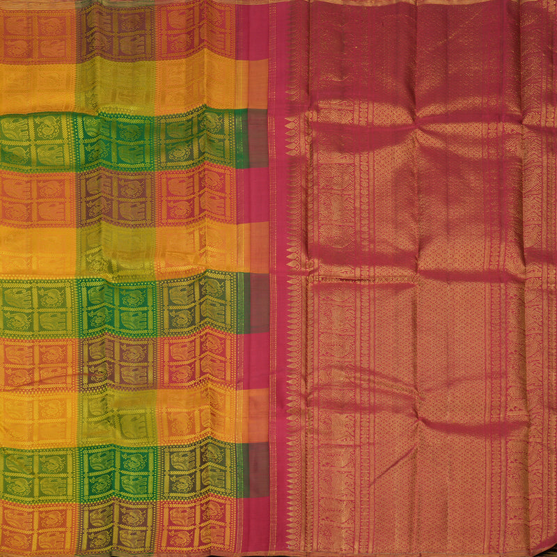 Hayagrivas Handloom Multicolour Checks Kanjivaram Silk Saree KBF587G2-1