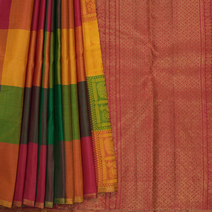 Hayagrivas Handloom Multicolour Checks Kanjivaram Silk Saree KBF587G2-1