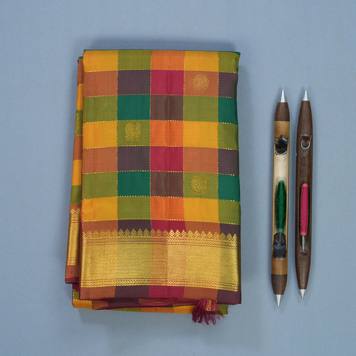 Hayagrivas Handloom Multicolour Checks Kanjivaram Silk Saree KBF587G3-1