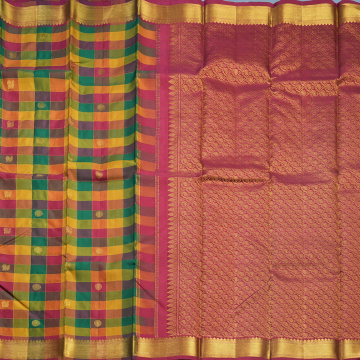 Hayagrivas Handloom Multicolour Checks Kanjivaram Silk Saree KBF587G3-1