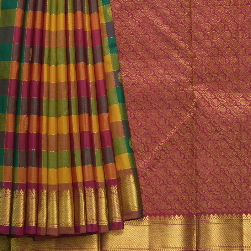 Hayagrivas Handloom Multicolour Checks Kanjivaram Silk Saree KBF587G3-1