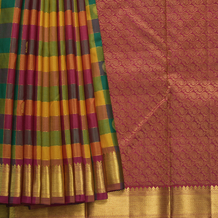 Hayagrivas Handloom Multicolour Checks Kanjivaram Silk Saree KBF587G3-1