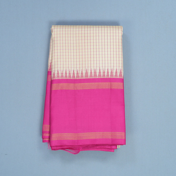 Hayagrivas Handloom Cream Kanjivaram Silk Saree with Rani Pink Border KBF587G4-1
