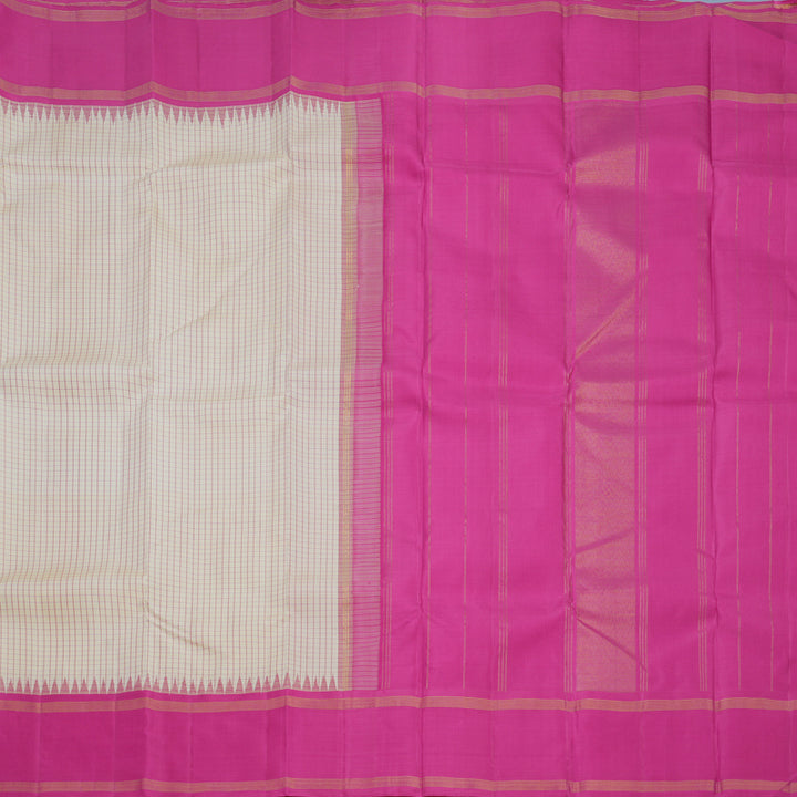 Hayagrivas Handloom Cream Kanjivaram Silk Saree with Rani Pink Border KBF587G4-1