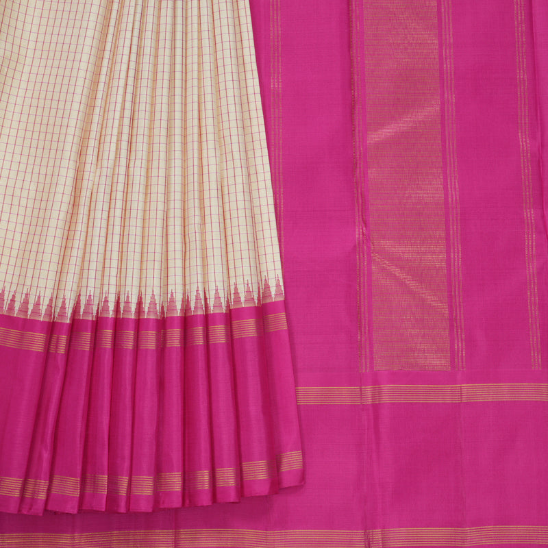 Hayagrivas Handloom Cream Kanjivaram Silk Saree with Rani Pink Border KBF587G4-1