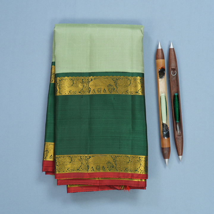 Hayagrivas Handloom Pista Green Kanjivaram Silk Saree with Dark Green Border KBF587G6-1