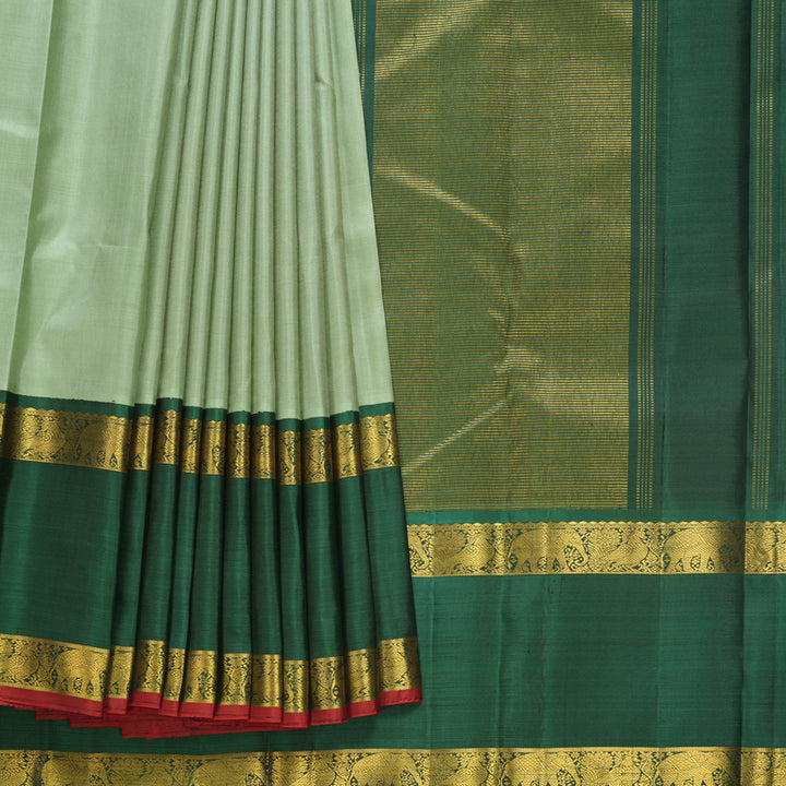 Hayagrivas Handloom Pista Green Kanjivaram Silk Saree with Dark Green Border KBF587G6-1