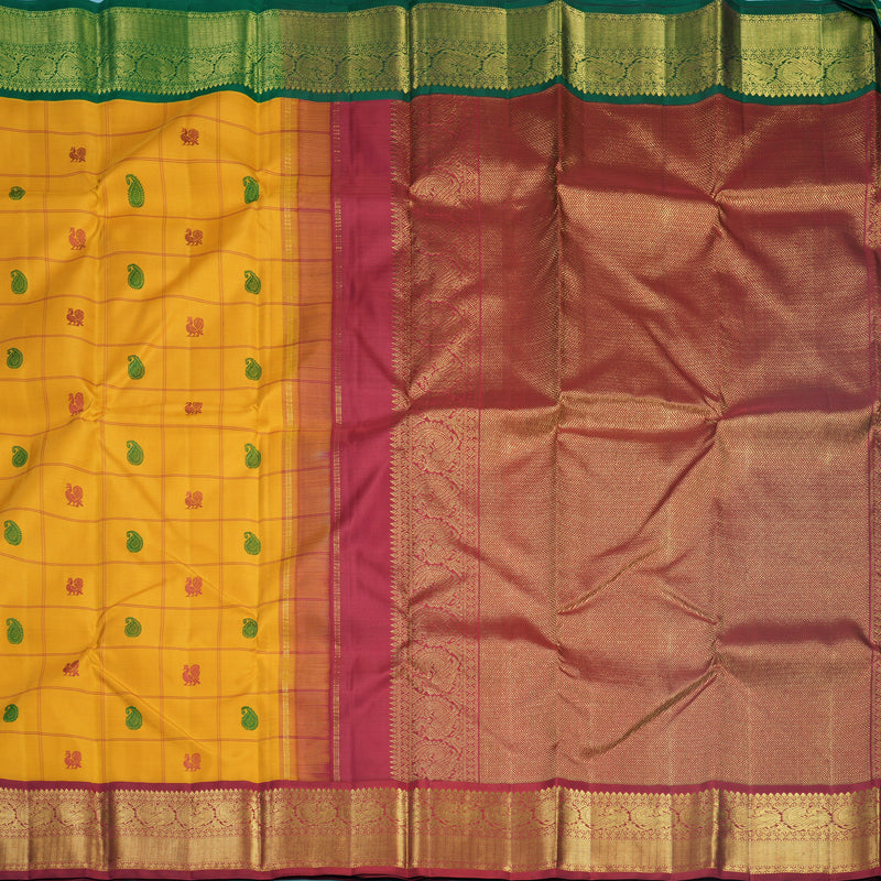 Hayagrivas Handloom Mustard Yellow Kanjivaram Silk Saree with Ganga Jamuna Border KBF587G8-1
