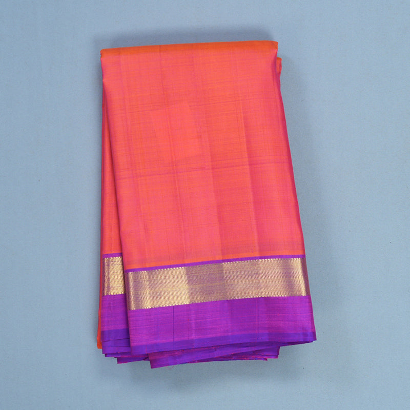 Hayagrivas Handloom Orangish-Pink Kanjivaram Silk Saree with Purple Border KBF588G1-1