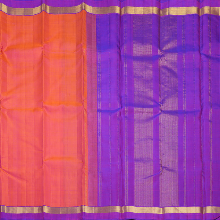 Hayagrivas Handloom Orangish-Pink Kanjivaram Silk Saree with Purple Border KBF588G1-1