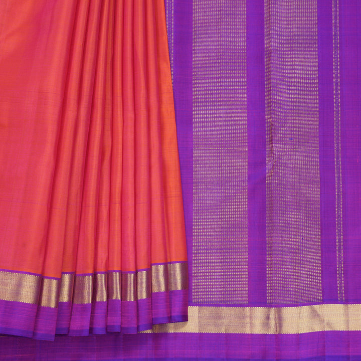 Hayagrivas Handloom Orangish-Pink Kanjivaram Silk Saree with Purple Border KBF588G1-1