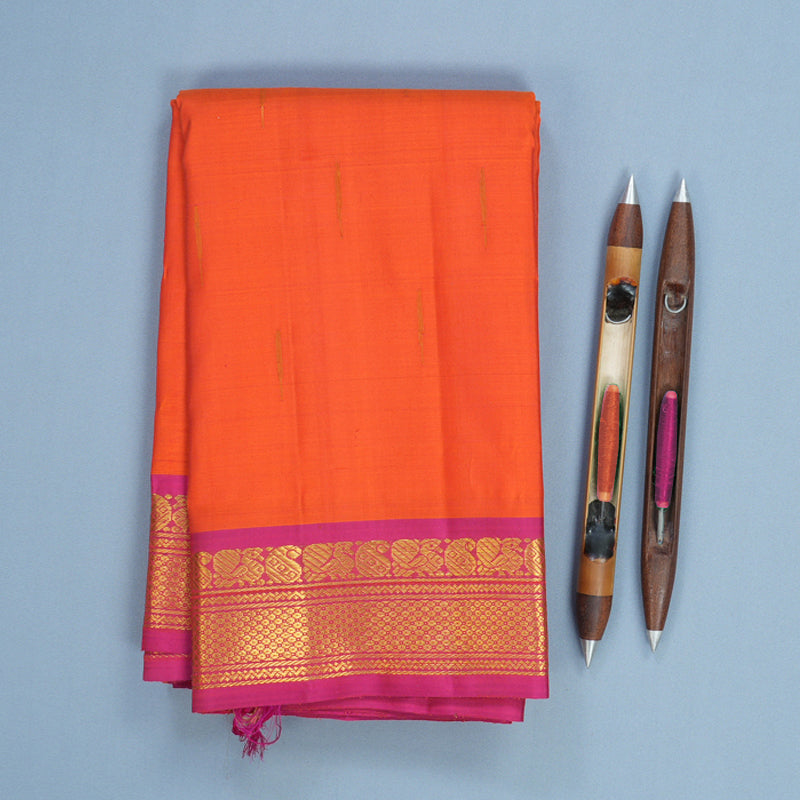 Hayagrivas Handloom Orange Kanjivaram Silk Saree with Pink Border KBF588G2-2