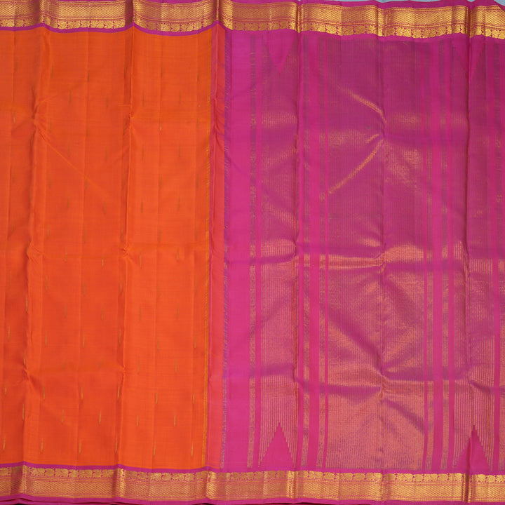 Hayagrivas Handloom Orange Kanjivaram Silk Saree with Pink Border KBF588G2-2