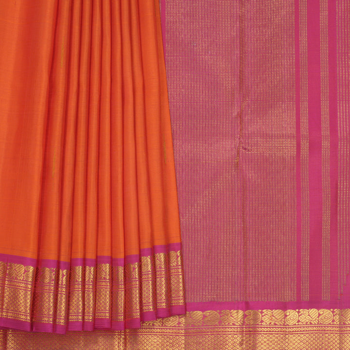 Hayagrivas Handloom Orange Kanjivaram Silk Saree with Pink Border KBF588G2-2