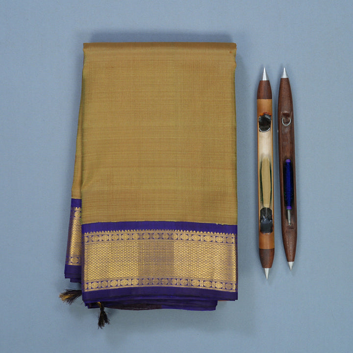 Hayagrivas Handloom Khaki Brown Kanjivaram Silk Saree with Purplish-Blue Border KBF588G4-3