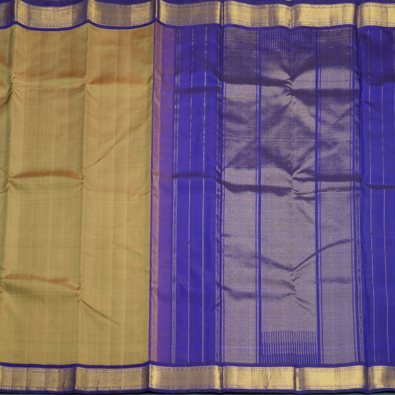 Hayagrivas Handloom Khaki Brown Kanjivaram Silk Saree with Purplish-Blue Border KBF588G4-3