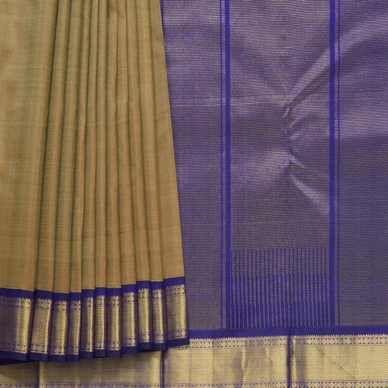 Hayagrivas Handloom Khaki Brown Kanjivaram Silk Saree with Purplish-Blue Border KBF588G4-3
