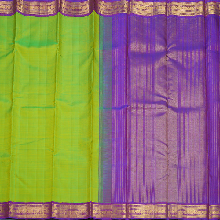 Hayagrivas Handloom Fluorescent Green Kanjivaram Silk Saree with Purple Border KBF588G4-5
