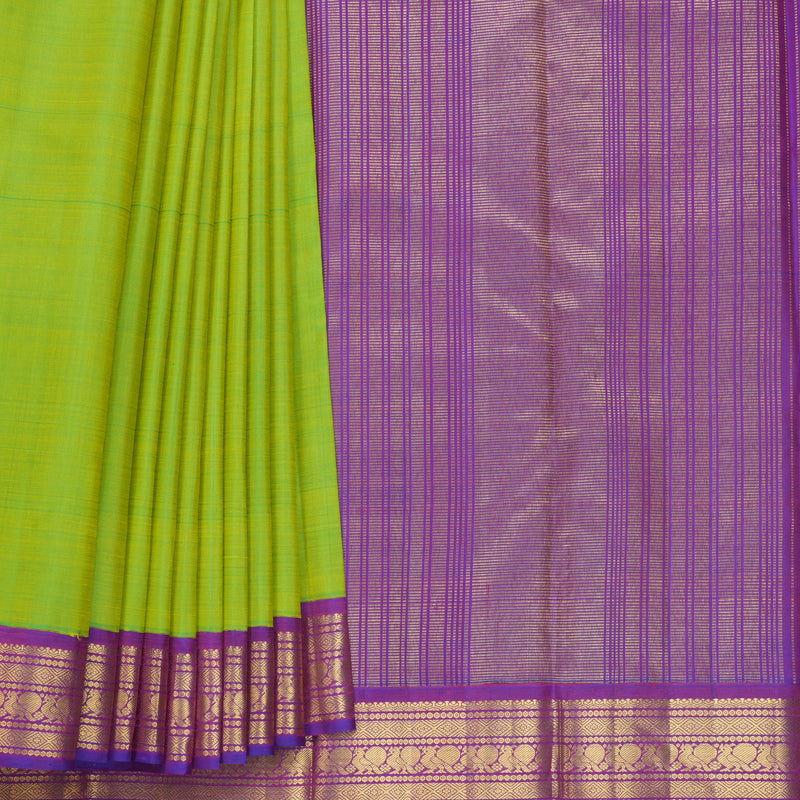 Hayagrivas Handloom Fluorescent Green Kanjivaram Silk Saree with Purple Border KBF588G4-5