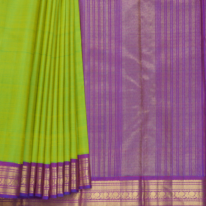 Hayagrivas Handloom Fluorescent Green Kanjivaram Silk Saree with Purple Border KBF588G4-5