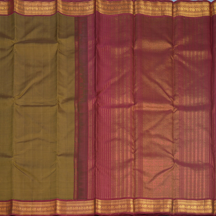 Hayagrivas Handloom Khaki Brown Kanjivaram Silk Saree with Maroon Border KBF588G4-6